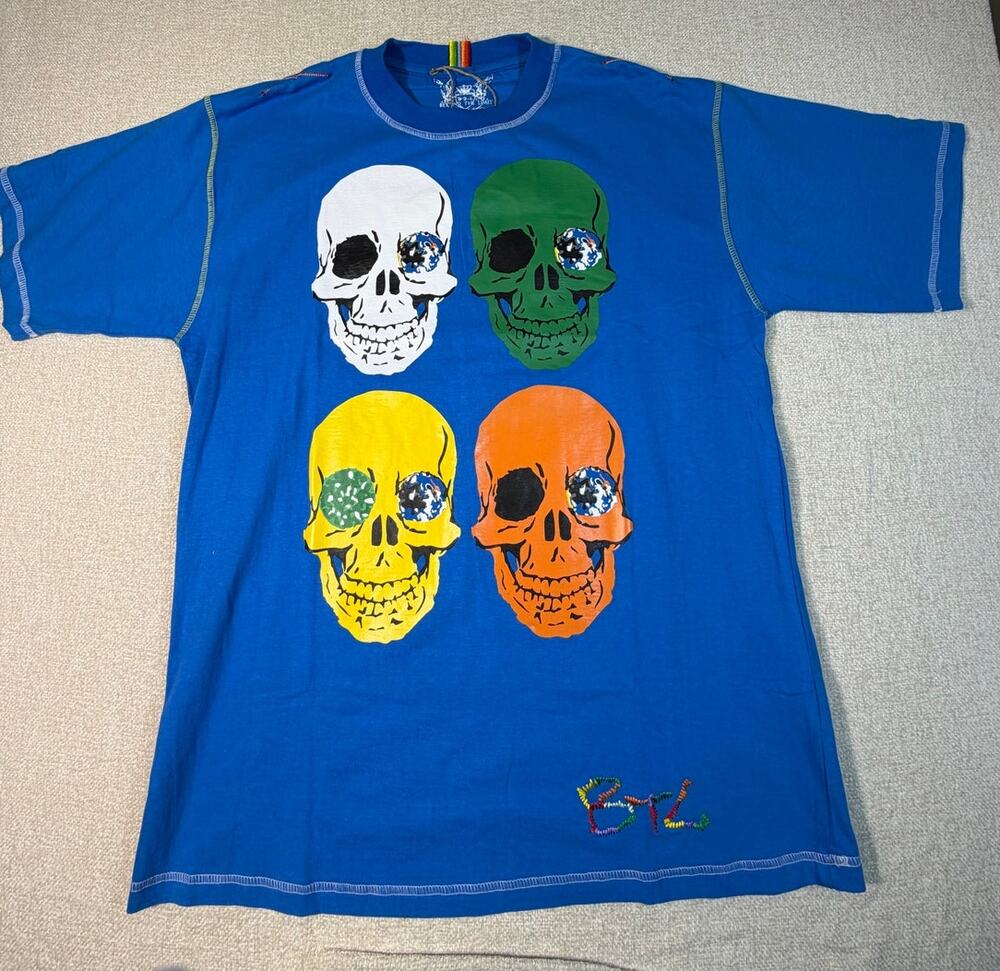 NWT Beyond The Limit Men XL Blue Skull Print Short Sleeve Graphic T Shirt Cotton